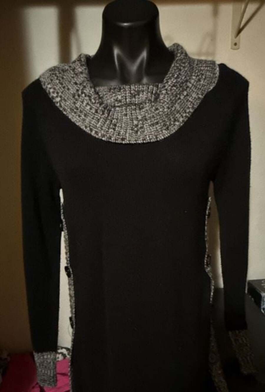 Venus Cowl Neck Button-Detail Colorblocked Sweater Dress